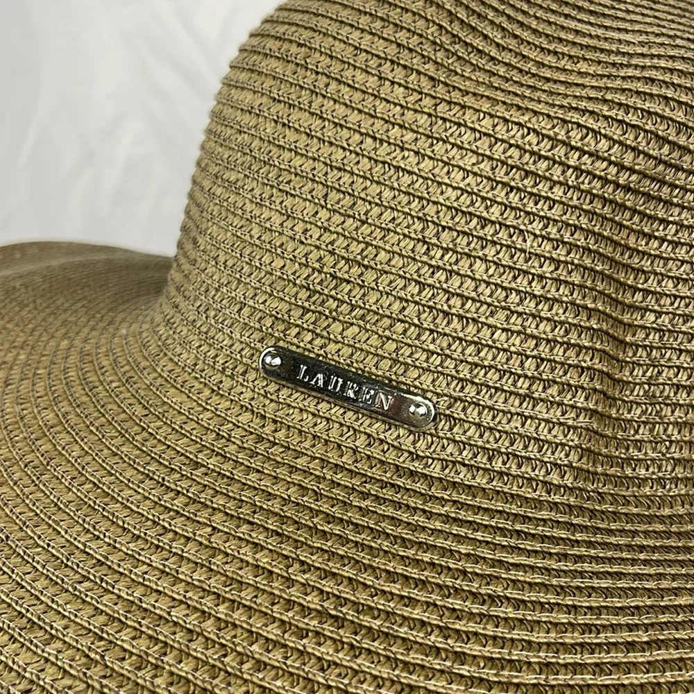 Lauren Ralph Lauren Straw Sunhat Floppy Wide Brim Two-Tone Brand Plaque Size M - Picture 4 of 10